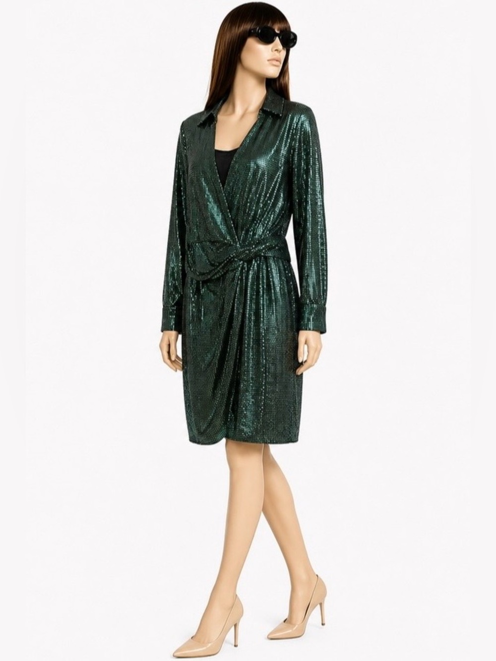 City Chic Black & Green Long Sleeve Sequin Dres Size XL/22